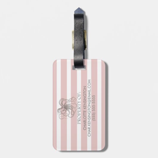 Blush roze stripes  Nautical Octopus Bagagelabel (Achterkant verticaal)