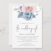Blush Roze Stusty Blue Florals QR Code Weddenschap Kaart (Voorkant)
