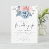 Blush Roze Stusty Blue Florals QR Code Weddenschap Kaart (Staand voorkant)