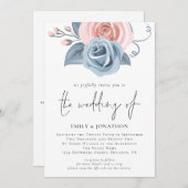 Blush Roze Stusty Blue Florals QR Code Weddenschap Kaart (Voorkant / Achterkant)