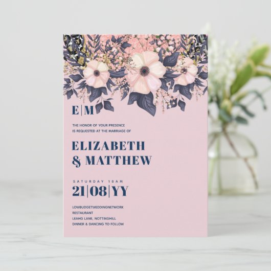 Blush Roze Stusty Blue Rosegold Floral Wedding Chi (Staand voorkant)