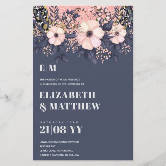 Blush Roze Stusty Blue Rosegold Floral Wedding Chi (Voorkant)