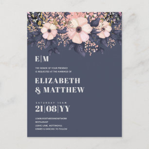Blush Roze Stusty Blue Rosegold Floral Wedding Chi Briefkaart