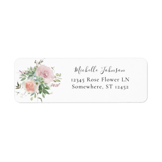 Blush Roze & Succulent Floral Return Address Label (Voorkant)
