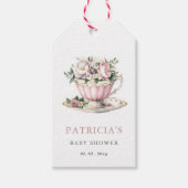 Blush Roze Tea Party Meisje Baby shower Cadeaulabel (Voorkant)