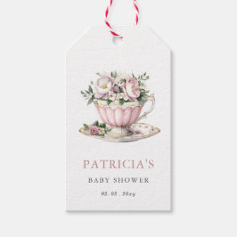 Blush Roze Tea Party Meisje Baby shower Cadeaulabel