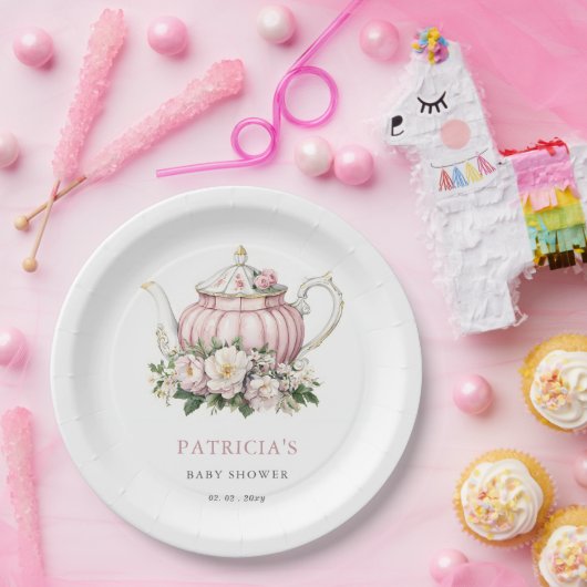 Blush Roze Tea Party Meisje Baby shower Papieren Bordje (Feest)