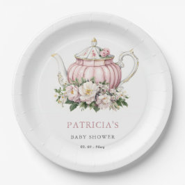 Blush Roze Tea Party Meisje Baby shower Papieren Bordje