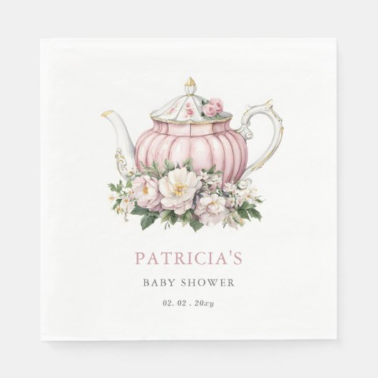 Blush Roze Tea Party Meisje Baby shower Servet (Voorkant)