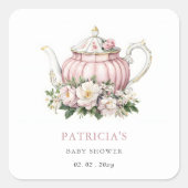 Blush Roze Tea Party Meisje Baby shower Vierkante Sticker (Voorkant)