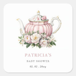 Blush Roze Tea Party Meisje Baby shower Vierkante Sticker