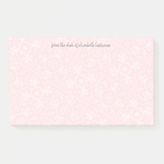 Blush roze Tegel Patroon met grijze Script-naam Post-it® Notes (Voorkant)