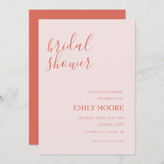 Blush roze terracotta calligraphy vrijgezellenfees kaart (Voorkant / Achterkant)