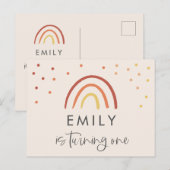 Blush Roze Terracotta Regenboog 1e Verjaardagsfees Briefkaart (Voorkant / Achterkant)
