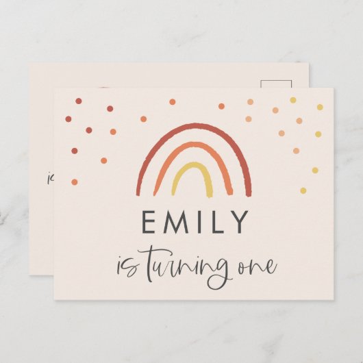 Blush Roze Terracotta Regenboog 1e Verjaardagsfees Briefkaart (Voorkant / Achterkant)