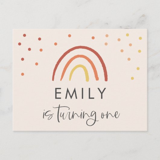Blush Roze Terracotta Regenboog 1e Verjaardagsfees Briefkaart (Voorkant)