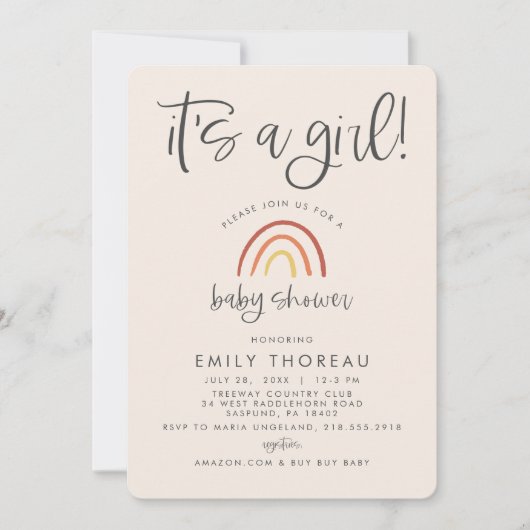 Blush Roze Terracotta Regenboog Meisje Baby shower Kaart (Voorkant)