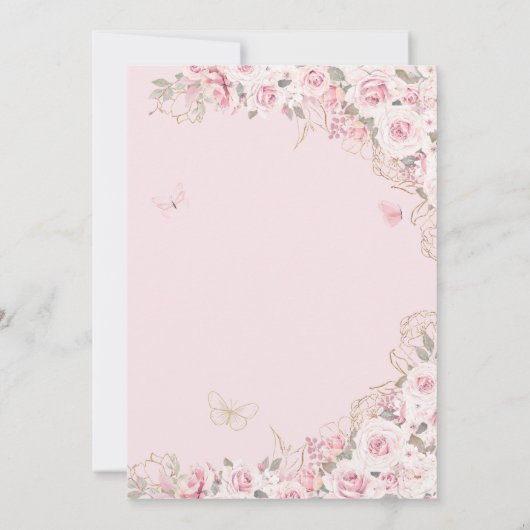 Blush Roze Thee Rozen Vlindertuin Quinceanera Kaart (Achterkant)