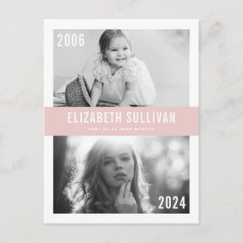Blush Roze Toen en Nu Foto Collage Afstuderen Briefkaart