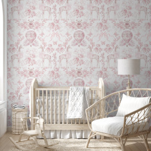 Blush Roze Toile Bow Giraffe Elegant Classic Behang
