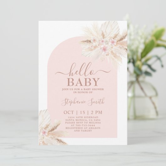 Blush roze tropische Baby shower Girl Invitation Kaart (Staand voorkant)