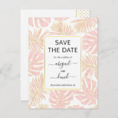 Blush roze tropische bladeren bruiloft Bewaar datu Aankondigingskaart (Voorkant / Achterkant)