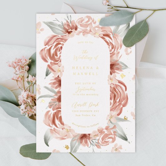 Blush Roze Trouw Goud Folie Uitnodiging