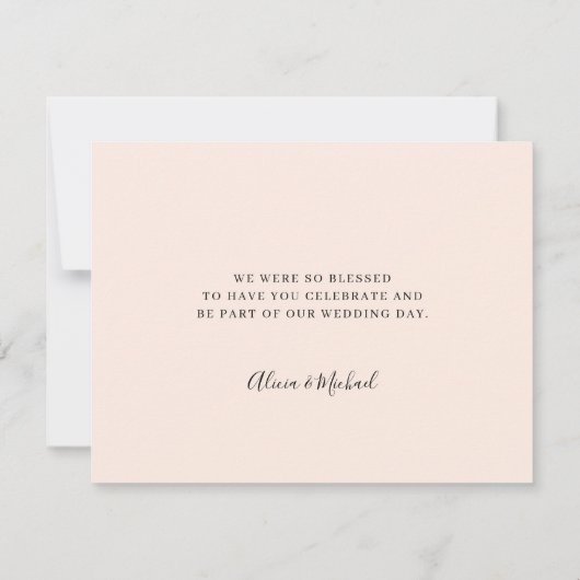 Blush roze trouwelegant script bedankkaart (Achterkant)
