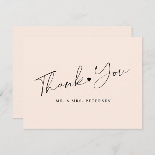 Blush roze trouwelegant script bedankkaart (Voorkant / Achterkant)