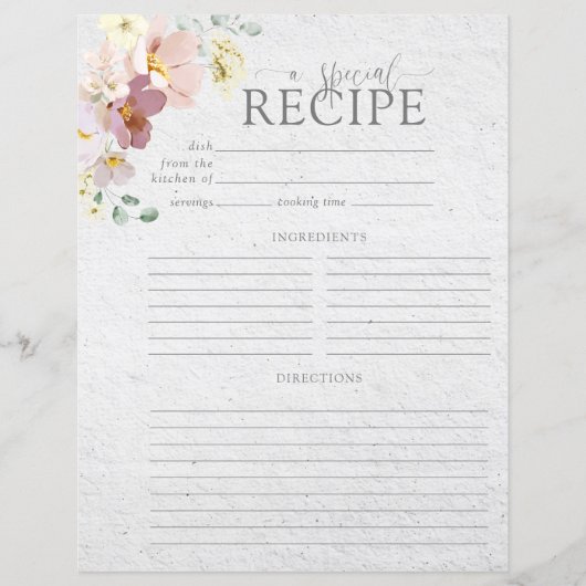 Blush Roze Tuin Bloem Vrijgezellenfeest Recept Pag (Voorkant)