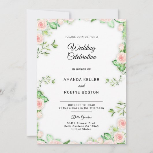 Blush Roze Tuin Roos Uitnodiging (Voorkant)