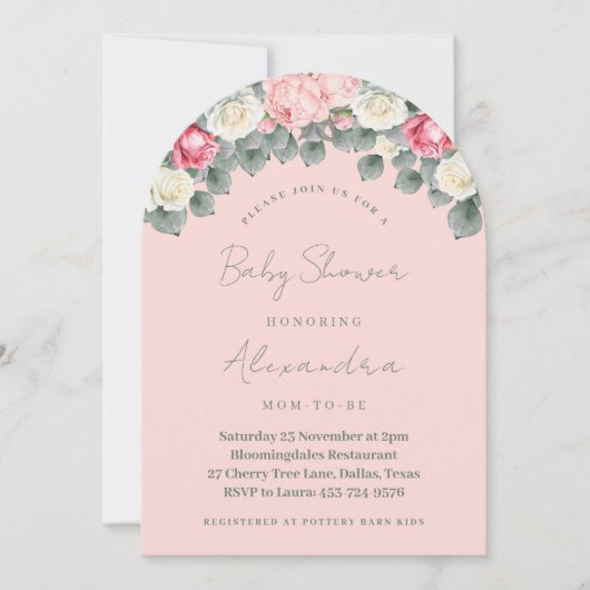 Blush Roze  Tuin Rozen Baby shower Kaart (Voorkant)