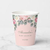 Blush Roze  Tuin Rozen Baby shower Papieren Bekers (Achterkant)