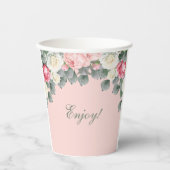 Blush Roze  Tuin Rozen Baby shower Papieren Bekers (Voorkant)