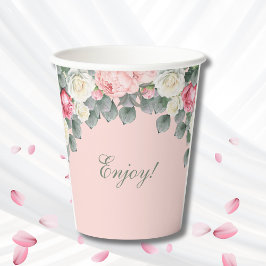 Blush Roze  Tuin Rozen Baby shower Papieren Bekers