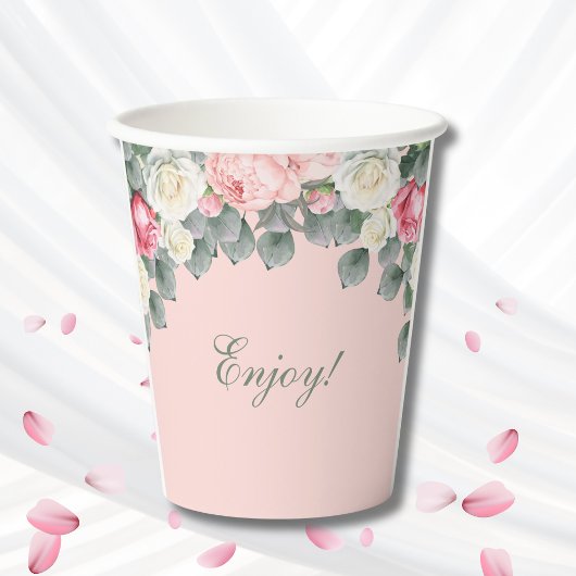 Blush Roze  Tuin Rozen Baby shower Papieren Bekers