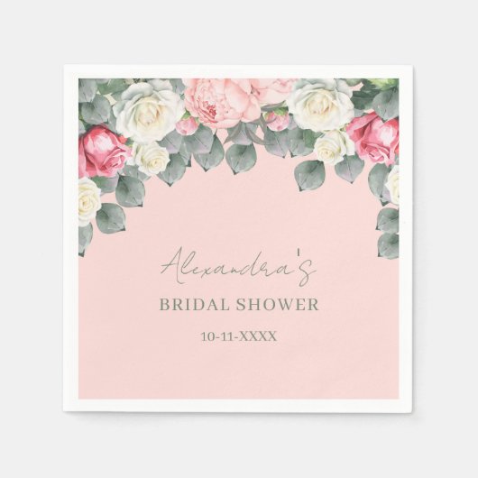 Blush Roze  Tuin Rozen Vrijgezellenfeest Servet (Voorkant)