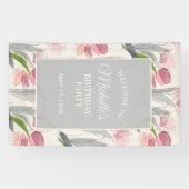 Blush roze Tulips Floral Birthday Party Welkom Spandoek (Horizontaal)