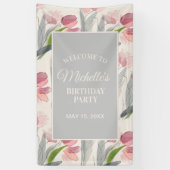 Blush roze Tulips Floral Birthday Party Welkom Spandoek (Verticaal)