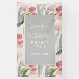 Blush roze Tulips Floral Birthday Party Welkom Spandoek