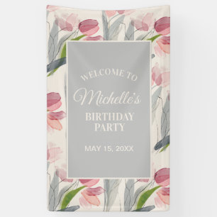 Blush roze Tulips Floral Birthday Party Welkom Spandoek
