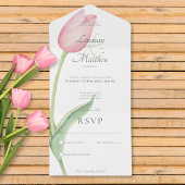 Blush roze tulp solo modern geen diner all in one uitnodiging