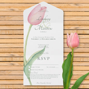 Blush Roze Tulp Solo Modern Geen Diner w / Details All In One Uitnodiging