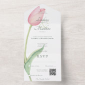 Blush Roze Tulp Solo Roze Moderne QR Code All In One Uitnodiging (Binnen)