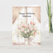 Blush roze tulpen bloemenverjaardag kaart (Voorkant)