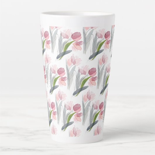 Blush roze tulpen Sage Green Grey Leaves White Latte Mok (Voorkant)
