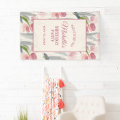 Blush roze Tulps Floral Birthday Party Welcome Ba Spandoek (Insitu)