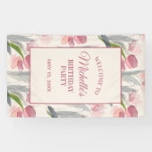 Blush roze Tulps Floral Birthday Party Welcome Ba Spandoek (Horizontaal)