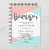 Blush roze Turquoise Geometric Twins Baptisme Kaart (Voorkant / Achterkant)