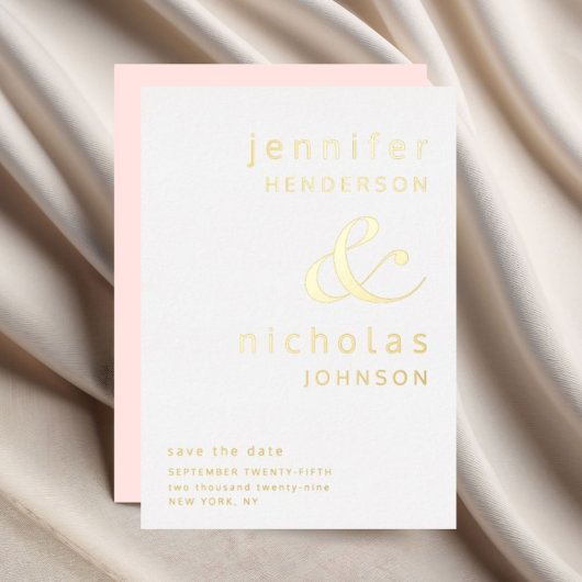 Blush roze Typografie Weddenschap Save the Date Go Folie Uitnodiging